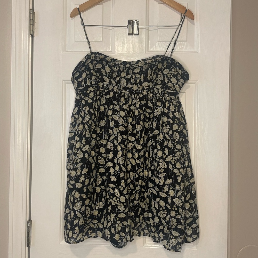 Zara Black Metallic Floral Print Romper Jumpsuit 0166